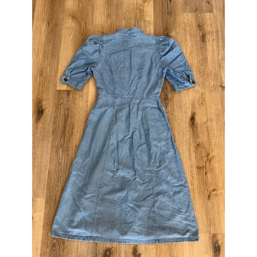 Who What Wear Boho Prairie Denim Midi Dress XS Blue Puff Sleeve Button Front - Picture 10 of 10